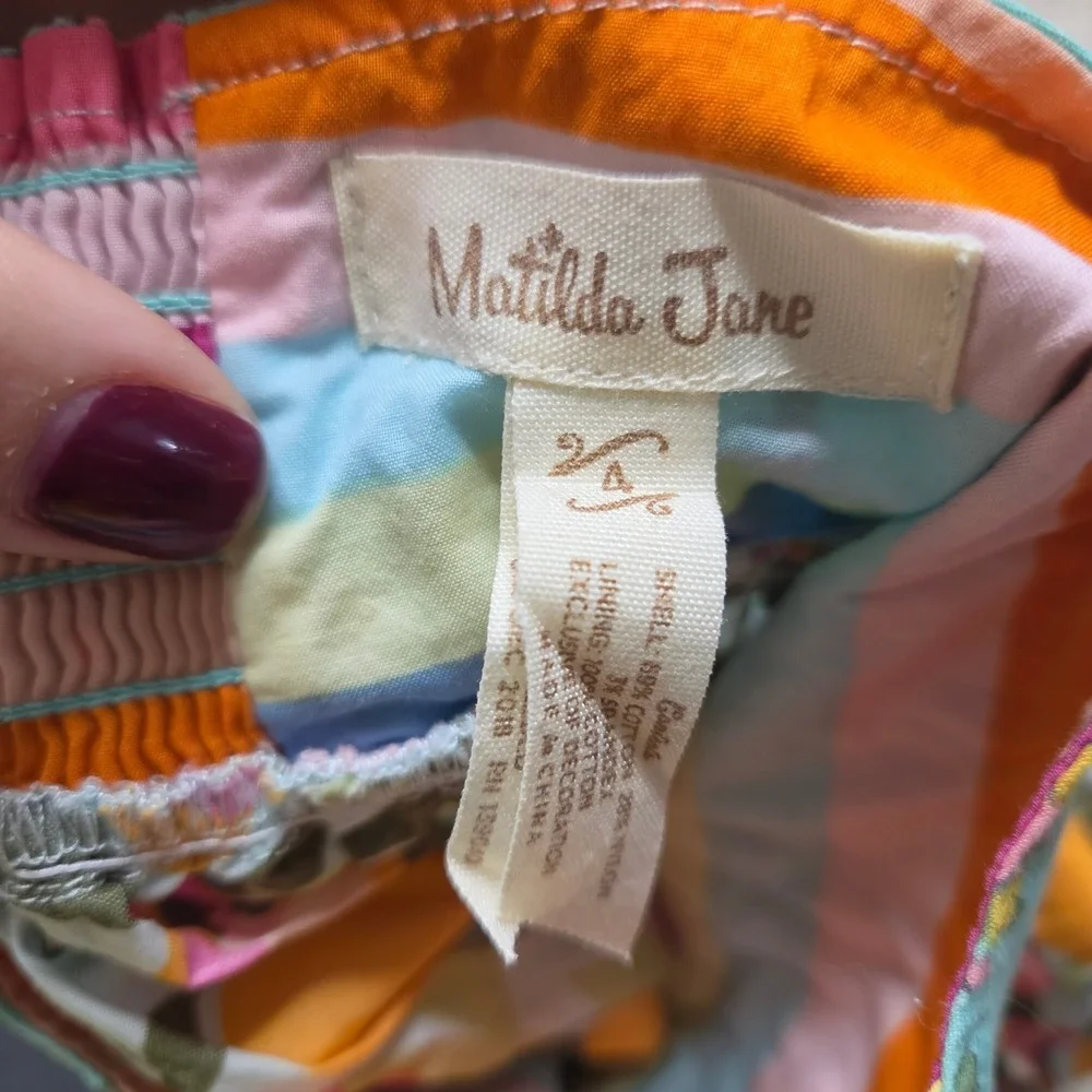 Matilda Jane Girls‎ Peach Floral Halter Dress Orange Teal Ric Rac Size 4